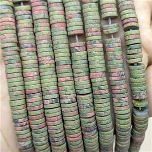 Unakite Heishi Beads Green Matte, approx 6mm [GB24019]