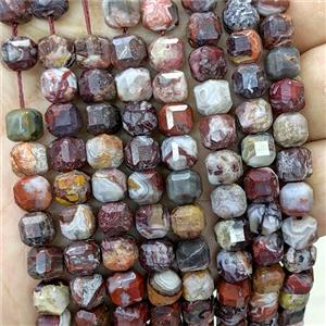 Natural Mexican Crazy Lace Agate Beads Faceted Cube, approx 7-8mm [GB24033]