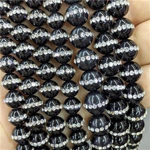 Black Onyx Agate Round Beads Pave Rhinestone, approx 8mm [GB24057-8MM]