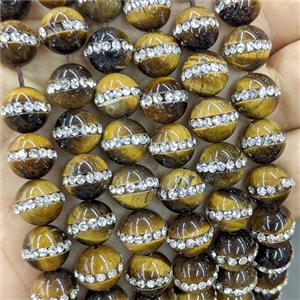 Natural Tiger Eye Stone Round Beads Pave Rhinestone, approx 10mm [GB24059]