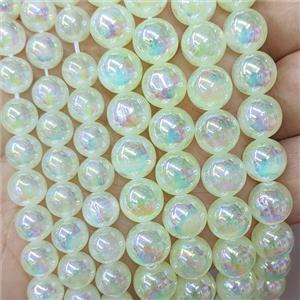Natural Selenite Beads Lt.green Dye Smooth Round Electroplated, approx 6mm [GB24061-6MM]