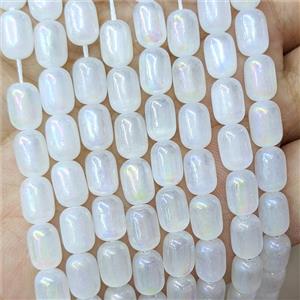 White Selenite Beads Barrel Electroplated, approx 6-9mm [GB24064]