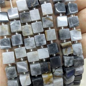 Natural Hawkeye Stone Cube Beads Gray, approx 8mm [GB24071]