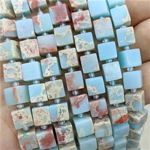 Natural Imperial Jasper Cube Beads Blue Dye, approx 8mm [GB24073]