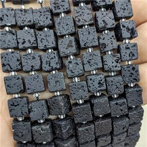 Black Lava Stone Cube Beads, approx 8mm [GB24074]