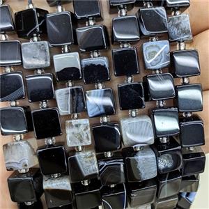 Black Stripe Agate Cube Beads Dye, approx 8mm [GB24091]
