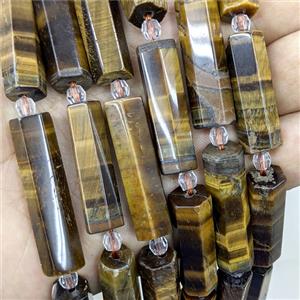 Natural Tiger Eye Stone Tube Beads Faceted, approx 10-35mm [GB24097]