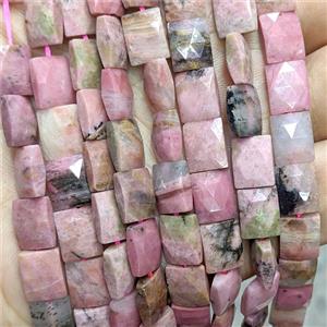 Natural Chinese Pink Rhodonite Beads Faceted Rectangle, approx 8-10mm [GB24153]