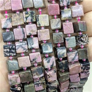 Natural Chinese Rhodonite Cube Beads, approx 8mm [GB24228]