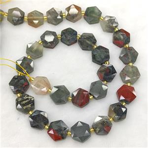 Natural African Bloodstone Hexagon Beads, approx 12-13mm [GB24240]