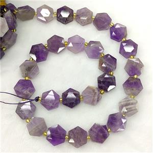 Natural Purple Amethyst Hexagon Beads, approx 12-13mm [GB24241]