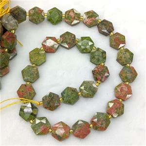 Natural Unakite Hexagon Beads, approx 12-13mm [GB24246]