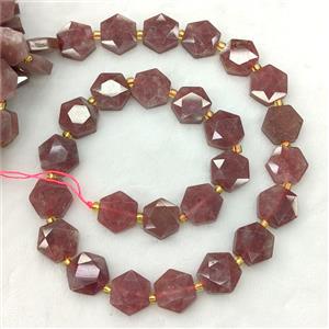 Red Tourmaline Hexagon Beads, approx 12-13mm [GB24248]