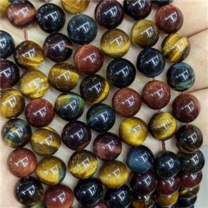 Tiger Eye Stone Beads A-Grade Multicolor Smooth Round, approx 10mm [GB24278-10MM]