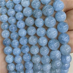 Natural Blue Aquamarine Beads AA-Grade Smooth Round, approx 8mm [GB24320-8MM]