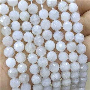Natural White Moonstone Beads Blue Flash Faceted Round, approx 8mm [GB24336]