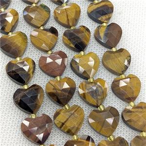 Natural Tiger Eye Stone Heart Beads Faceted, approx 14mm [GB24373]