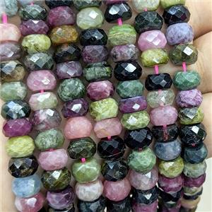 Natural Tourmaline Beads A-Grade Multicolor Faceted Rondelle, approx 6x9mm [GB24387]