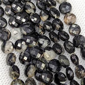 Natural Black Tourmaline Button Beads Faceted Coin C-Grade, approx 8mm [GB24441]