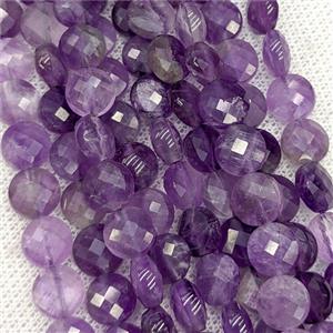 Natural Purple Amethyst Beads Faceted Coin, approx 8mm [GB24442]