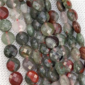 Natural African Bloodstone Button Beads Faceted Coin, approx 8mm [GB24448]