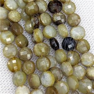 Natural Chinese Huaxiu Jade Beads Faceted Coin, approx 8mm [GB24455]
