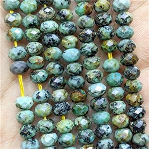 Natural Green African Turquoise Beads Faceted Rondelle, approx 4x6mm [GB24520]