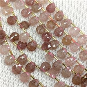 Natural Pink Strawberry Quartz Beads Faceted Teardrop Topdrilled, approx 8-10mm, 37pcs per st [GB24563]