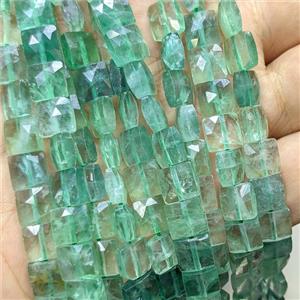 Natural Green Fluorite Beads Faceted Square, approx 8mm [GB24588]
