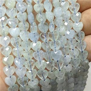 Natural Blue Aquamarine Heart Beads Faceted, approx 8mm [GB24596]