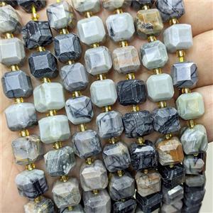 Natural Black Silk Jasper Beads Faceted Cube, approx 10-12mm [GB24606]