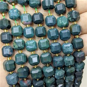 Natural Green Chook Bloodstone Beads Faceted Cube, approx 10-12mm [GB24607]