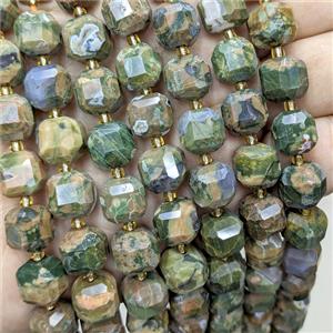 Natural Rhyolite Beads Faceted Cube Green, approx 10-12mm [GB24622]
