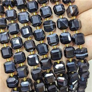 Natural Black Striped Agate Beads Faceted Cube Banded Dye, approx 10-12mm [GB24629]