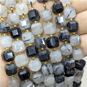 Natural Black Rutilated Quartz Beads Faceted Cube, approx 10-12mm [GB24631]