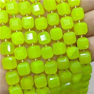Olive Dye Jade Beads Faceted Cube, approx 10-12mm [GB24641]