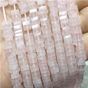Natural Pink Rose Quartz Square Beads, approx 6mm [GB24651]