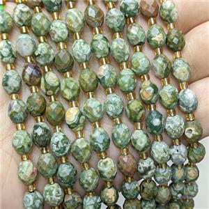 Natural Rhyolite Beads Green Faceted Rice, approx 6-8mm [GB24696]