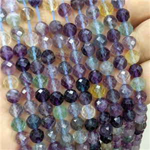 Natural Fluorite Beads Multicolor Faceted Round, approx 7mm [GB24771]