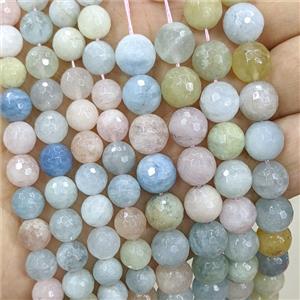Natural Morganite Beads Multicolor Faceted Round, approx 10mm [GB24788-10MM]