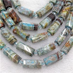 Natural Mexican Crazy Lace Agate Tube Beads Blue Dye, approx 10-24mm [GB24854]