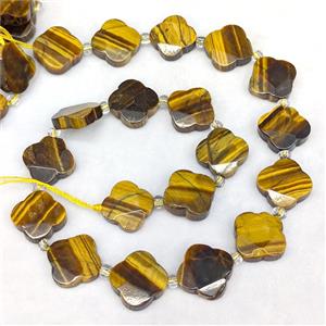 Natural Tiger Eye Stone Clover Beads Faceted, approx 18mm [GB24982]