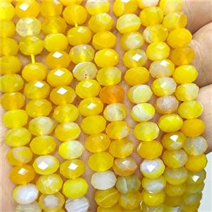 Natural Yellow Stripe Agate Rondelle Beads Dye Faceted, approx 5x8mm [GB25006]