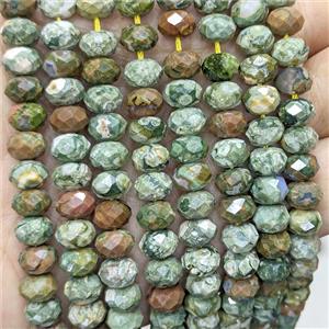 Natural Rhyolite Beads Green Faceted Rondelle, approx 5x8mm [GB25025]
