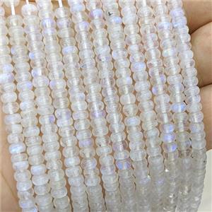 Natural White Moonstone Rondelle Beads AA-Grade Blue Flash Smooth, approx 5mm [GB25094]