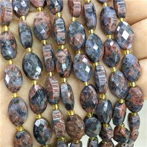 Natural Red Labradorite Beads Larvikite Faceted Horse-Eye, approx 9-14mm [GB25123]