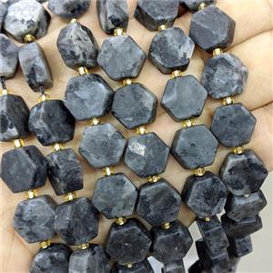 Natural Black Labradorite Hexagon Beads Matte, approx 12-13mm [GB25185]