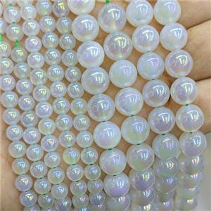 White Agate Beads Smooth Round AB-Color Electroplated, approx 10mm [GB25222-10MM]