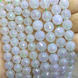 White Agate Beads Faceted Round AB-Color Electroplated, approx 10mm [GB25223-10MM]