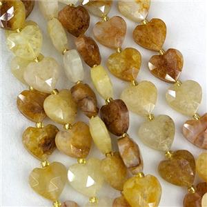 Natural Yellow Hematoid Quartz Heart Beads Faceted, approx 14mm [GB25232]